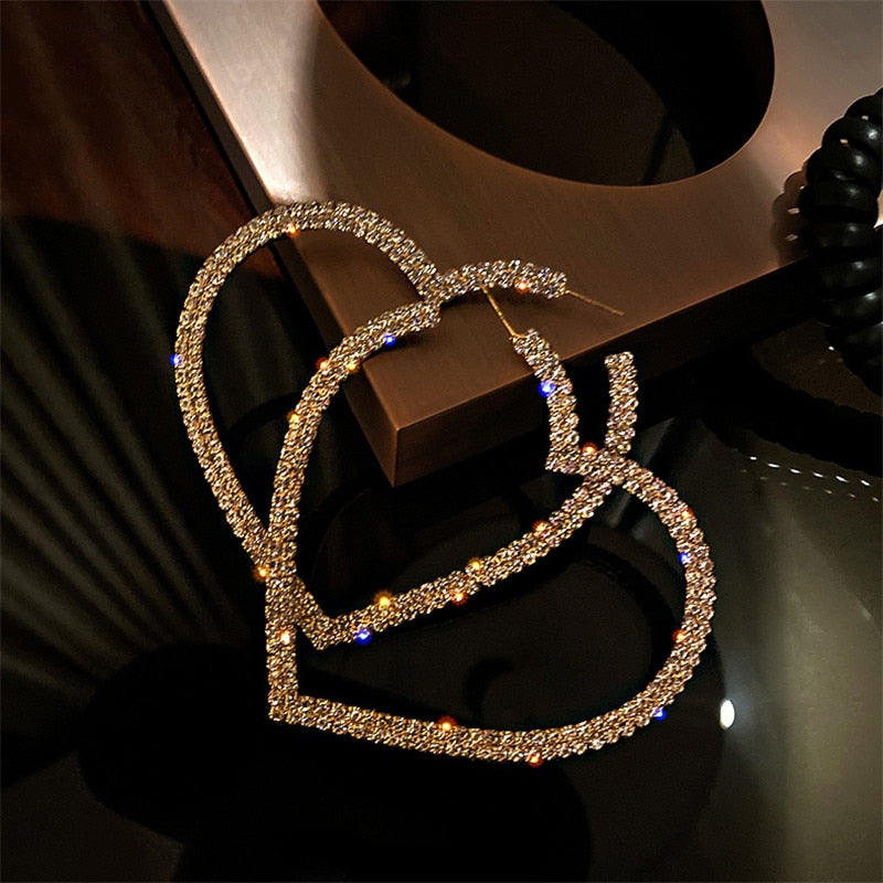 TEEK - Big Heart Crystal Hoop Earrings JEWELRY theteekdotcom gold  