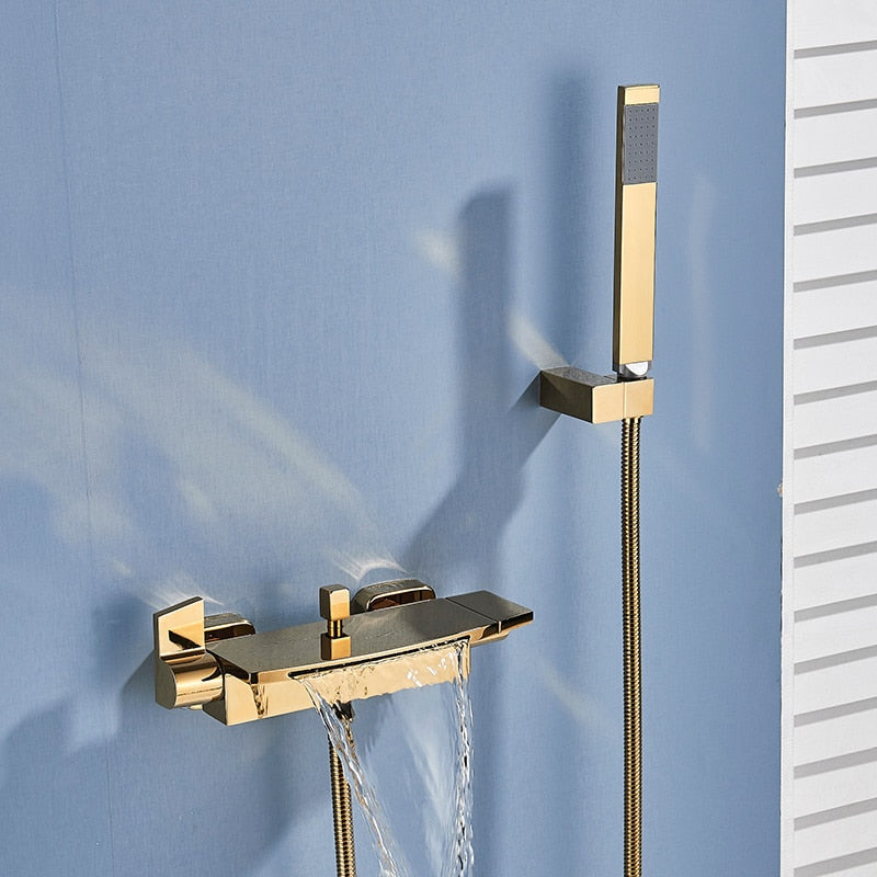 TEEK - Bathroom Tub Single Handle Waterfall Spout Faucet HOME DECOR theteekdotcom Gold Polish  