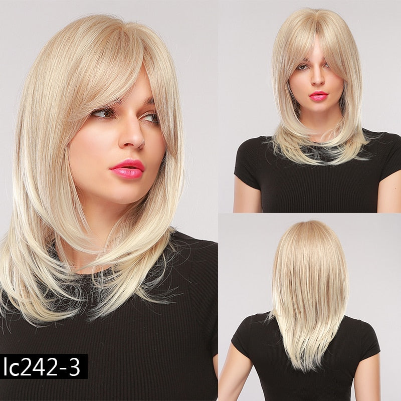 TEEK - Various Medium Straight Natural Style Side Bangs Wigs HAIR theteekdotcom lc242-3 20inches 