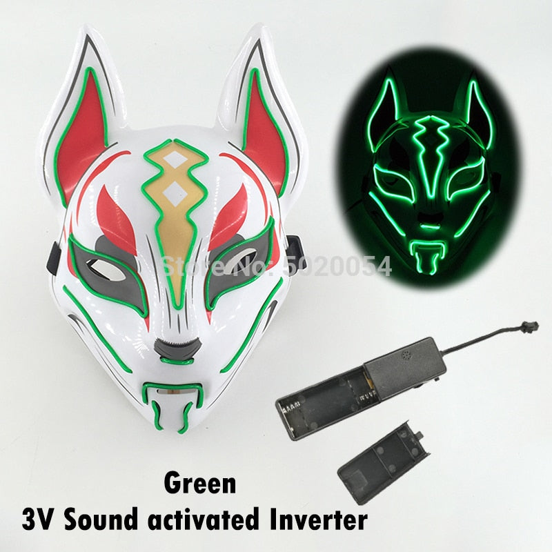 TEEK -  Glowing Anime LED Fox Mask MASK theteekdotcom green 2  