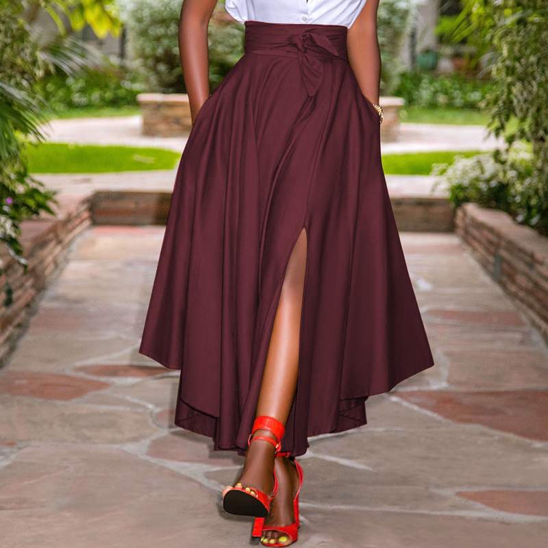 TEEK - High Waist Pocketed A Line Vintage Skirt SKIRT theteekdotcom Wine Red S 
