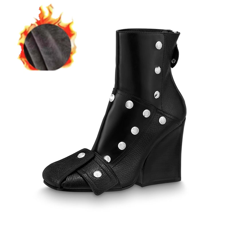TEEK - Mixed Color Buckle Rivet Ankle Boots SHOES theteekdotcom Black w/velvet lining 4.5 