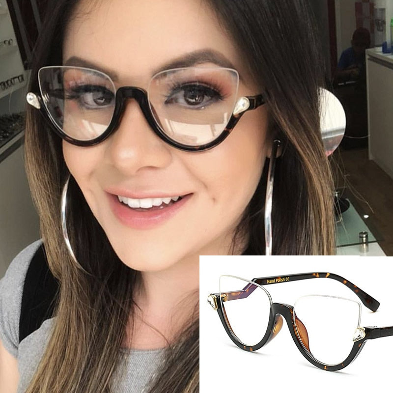 TEEK - Fashion Diamond Cat Eyeglasses EYEGLASSES theteekdotcom E303 leopard clear  