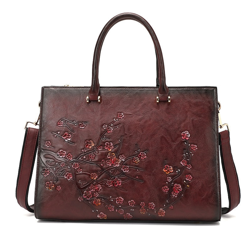TEEK - Vintage Floral Embossed Top-Handle Bag BAG theteekdotcom Dark Red  