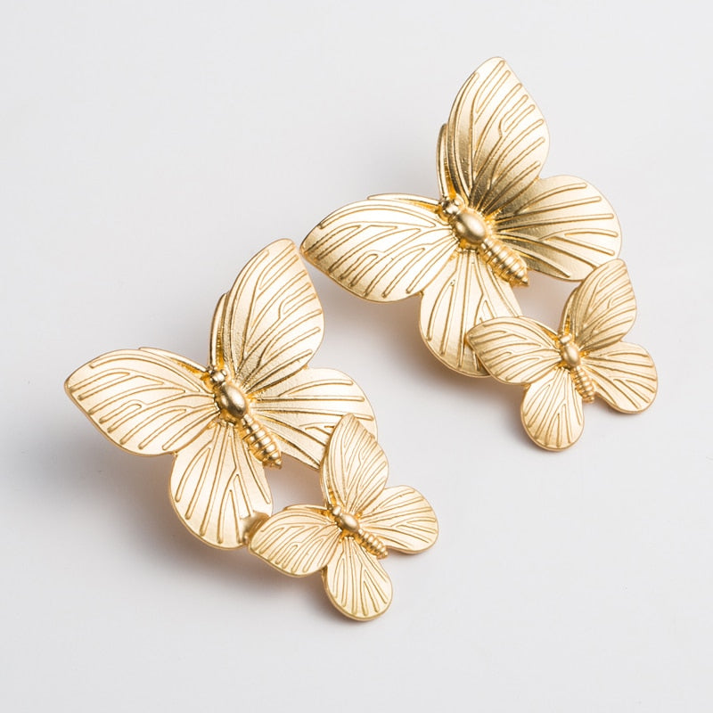 TEEK - Gold Tone Two Butterflies Earrings JEWELRY theteekdotcom Gold  