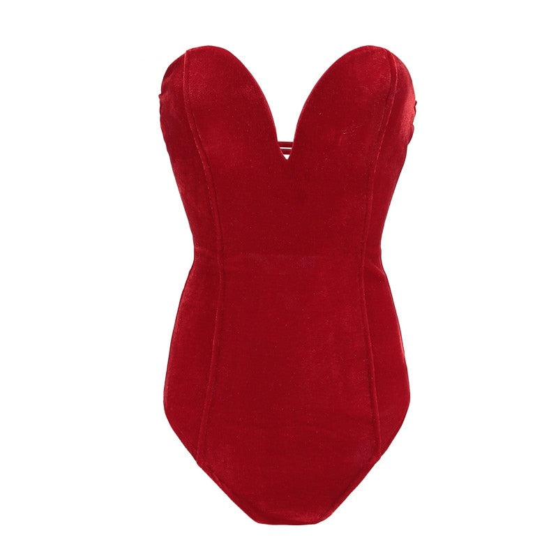 TEEK -Strapless Sweetheart Velvety Bodysuit LINGERIE theteekdotcom Red S 