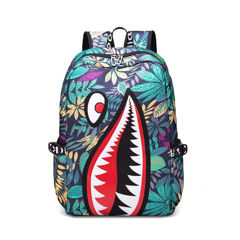TEEK - Shark Print Backpack BAG theteekdotcom Green-No USB  