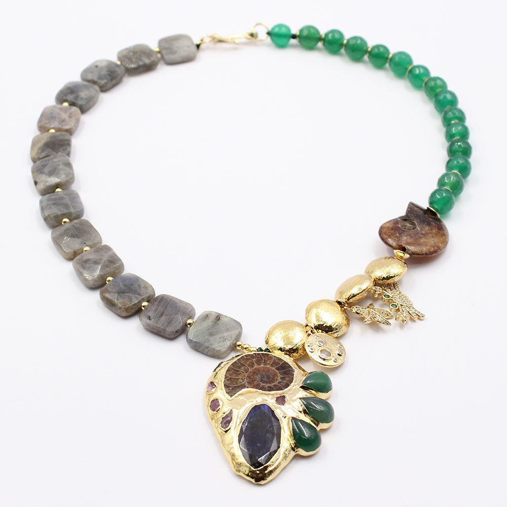 TEEK - Natural Green Gold Plated Labradorite Pendant Necklace JEWELRY theteekdotcom   