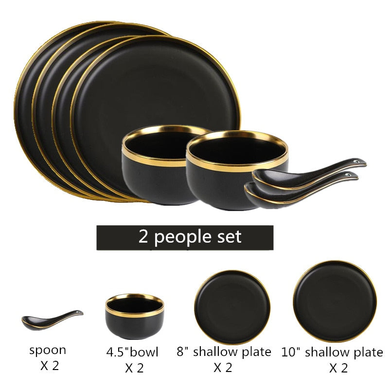 TEEK - Glit Rim Black Porcelain Plates HOME DECOR theteekdotcom Set A2(8pcs)  