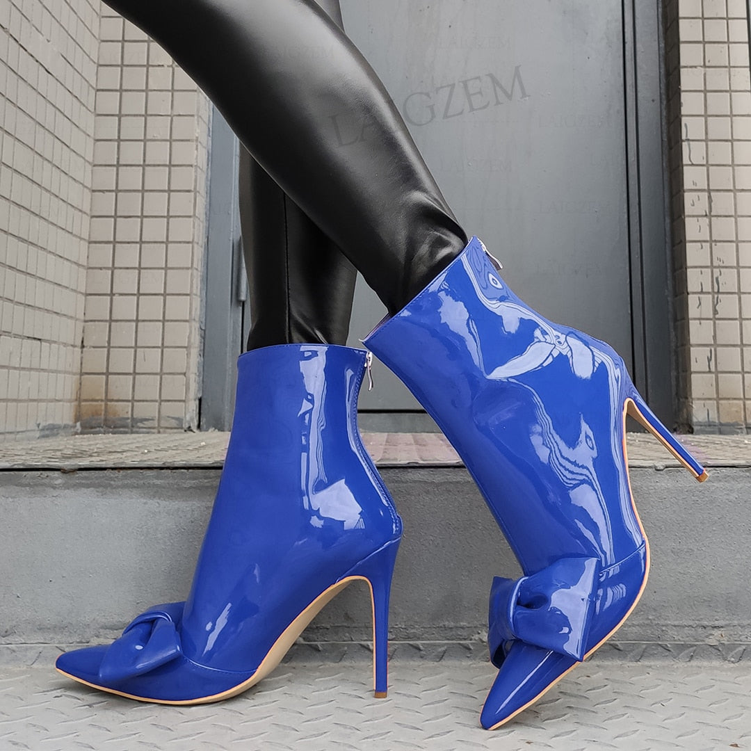 TEEK - Shiny Bow Tow Ankle Boots SHOES theteekdotcom Blue 5 