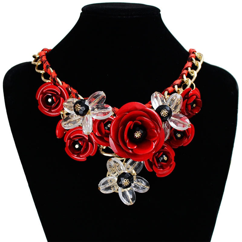 TEEK - Mixed Color Rose Flower Chain Necklace JEWELRY theteekdotcom red  