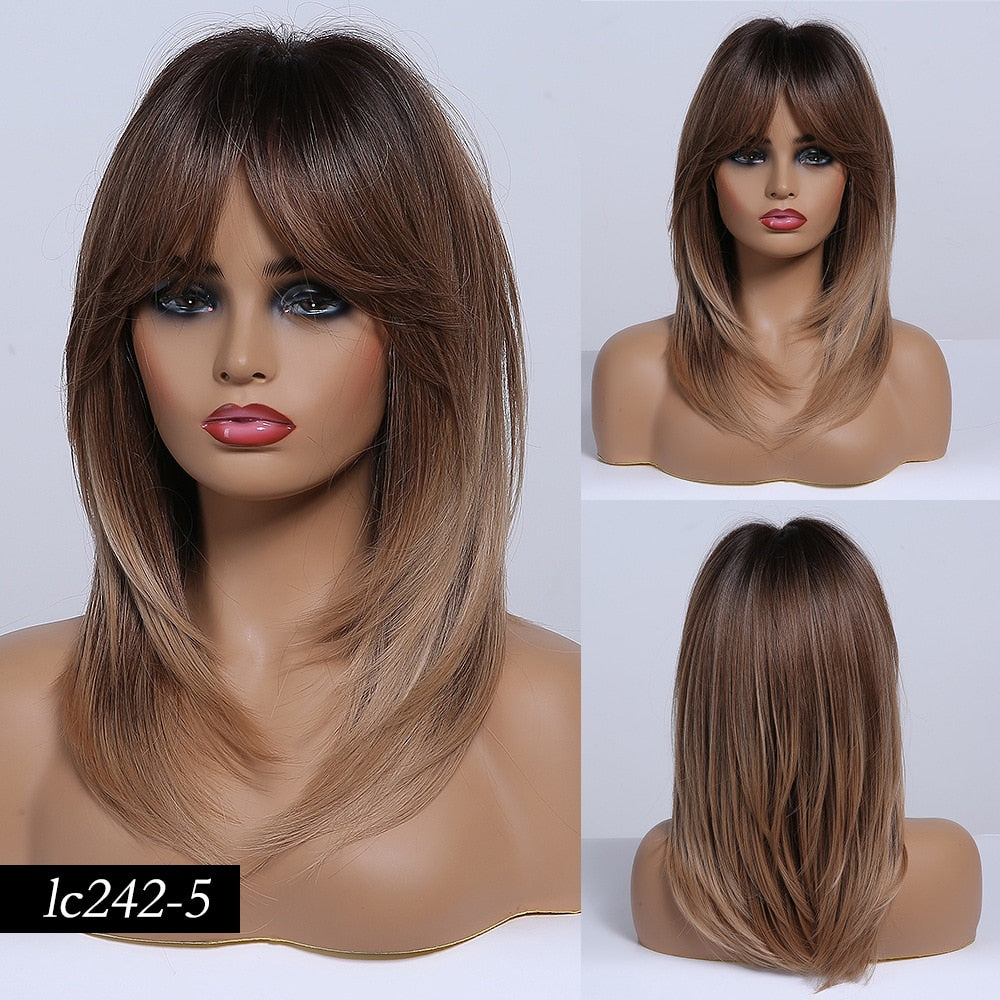 TEEK - Various Medium Straight Natural Style Side Bangs Wigs HAIR theteekdotcom lc242-5 20inches 