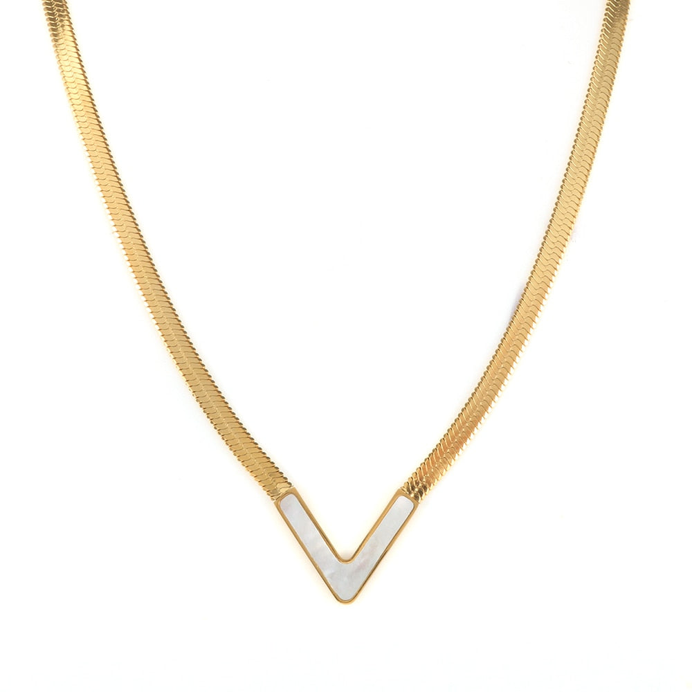 TEEK - V-Shaped Color Dip Necklace JEWELRY theteekdotcom Gold White  