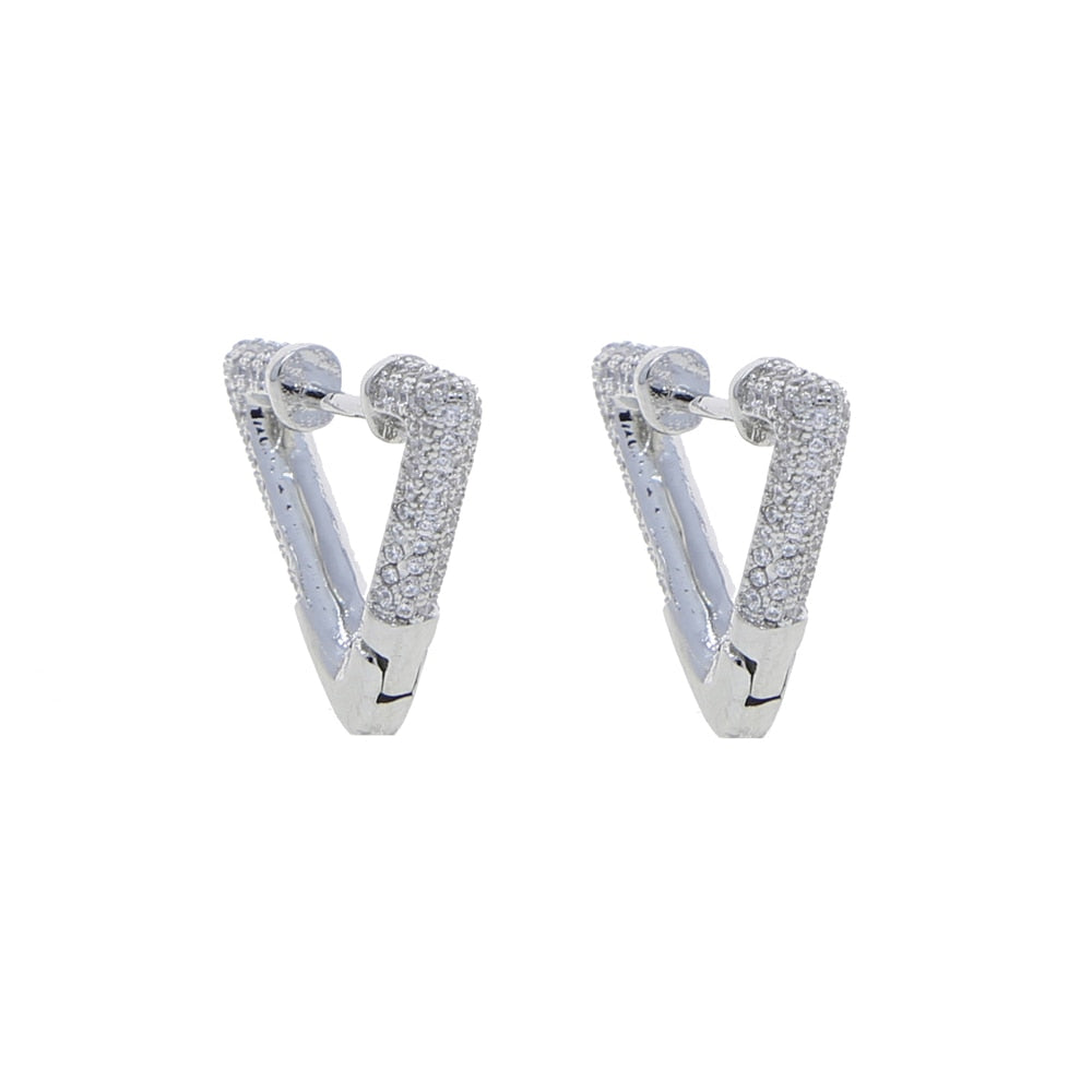 TEEK - Triangle Micro Pave Bling CZ Hoop Earrings JEWELRY theteekdotcom Platinum Plated  