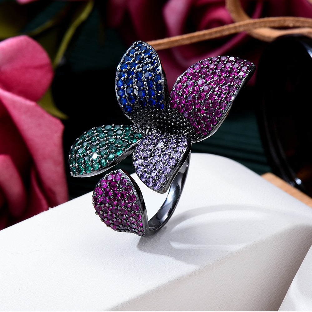 TEEK - Flower Leaf CZ Jewelry JEWELRY theteekdotcom Multicolor Ring  
