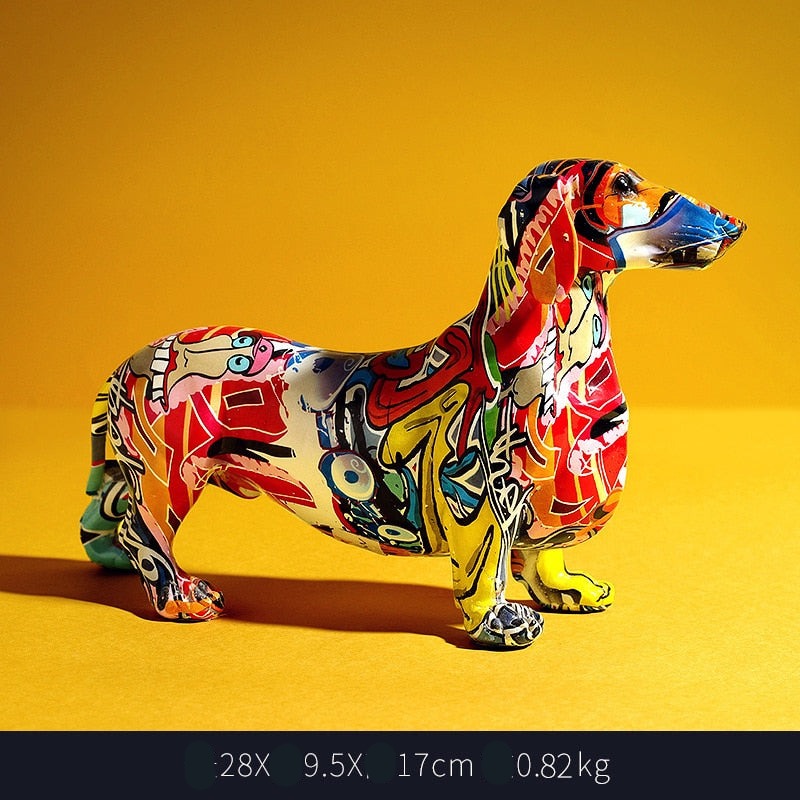 TEEK - Painted Colorful Dachshund Statue HOME DECOR theteekdotcom L - sausage dog  