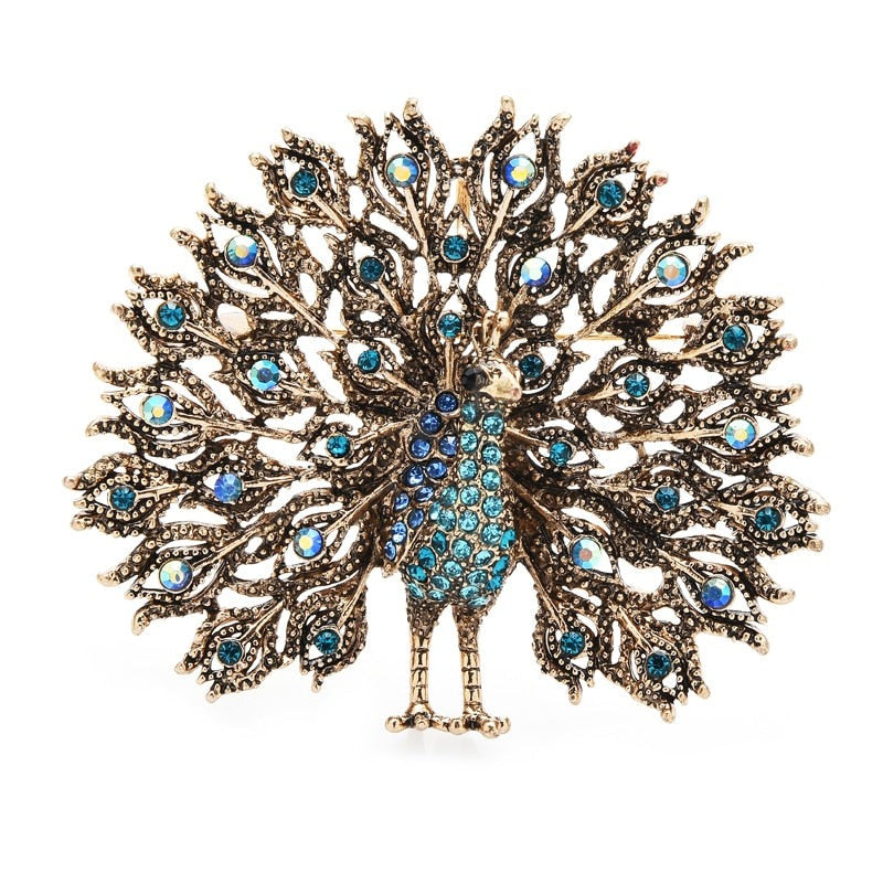TEEK - Mulitcolor Big Sparkling Peacock Brooches JEWELRY theteekdotcom blue  