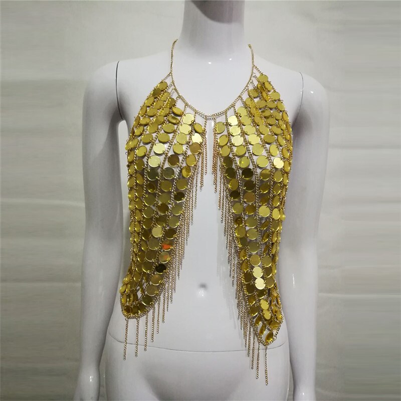 TEEK - Handmade Sequins Chain Halter Top TOPS theteekdotcom Gold One Size 