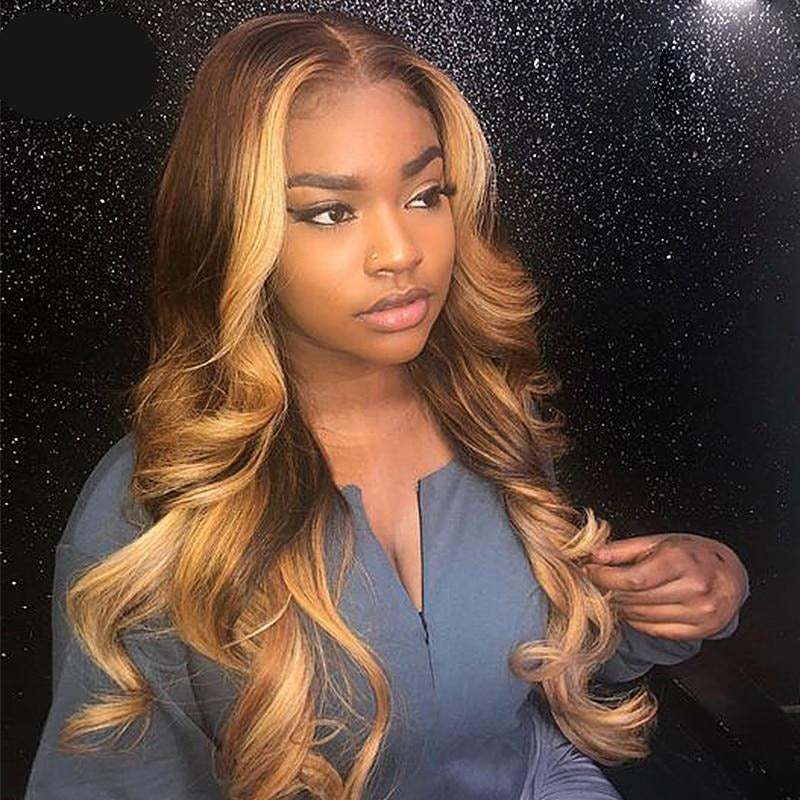 TEEK - Highlight Brown Ombre 180 Remy Peruvian Lace Frontal Wig HAIR theteekdotcom Ombre 4 30 14inches 180Density 13x4x1