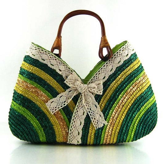 TEEK - Lace Dip Straw Handbag BAG theteekdotcom Green  