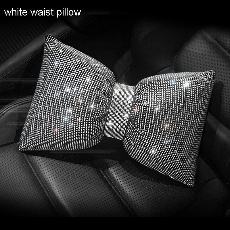 TEEK - Crystal Bowknot Car Support Cushions TRANSPORTATION theteekdotcom white waist pillow  