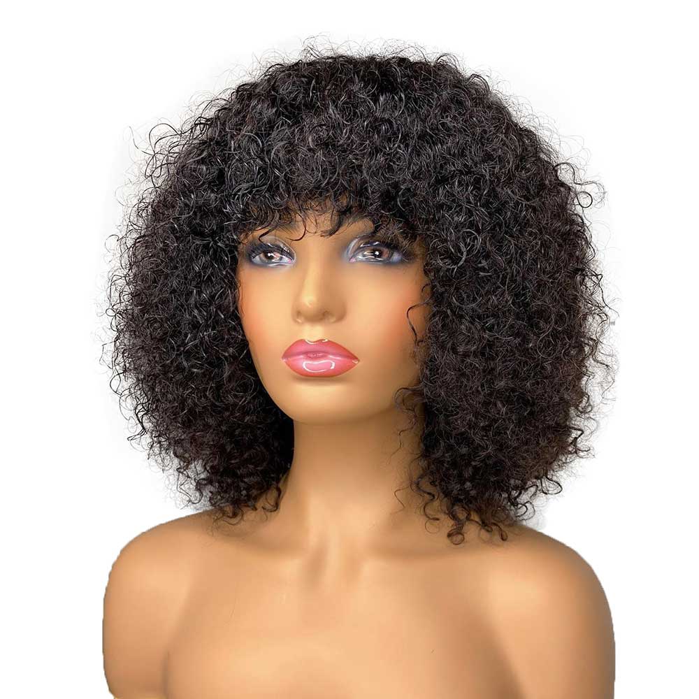 TEEK - Short Curly No Lace Down Bob With Bangs HAIR theteekdotcom Natural color 8inches 180%