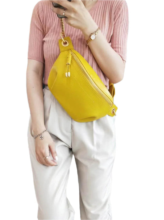 TEEK - Genuine Leather Pillow Waist Bag BAG theteekdotcom Yellow oil wax  