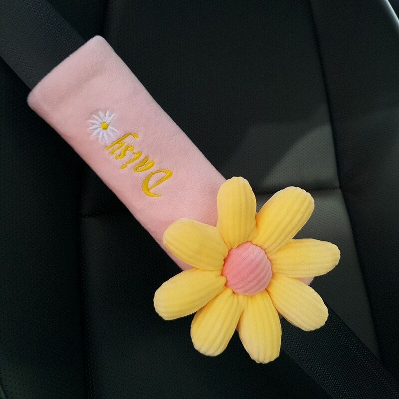 TEEK - Cornered Daisy Flower Car Cushions AUTO ACCESSORIES theteekdotcom Pink seat belt  
