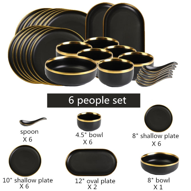 TEEK - Glit Rim Black Porcelain Plates HOME DECOR theteekdotcom Set A6(27pcs)  