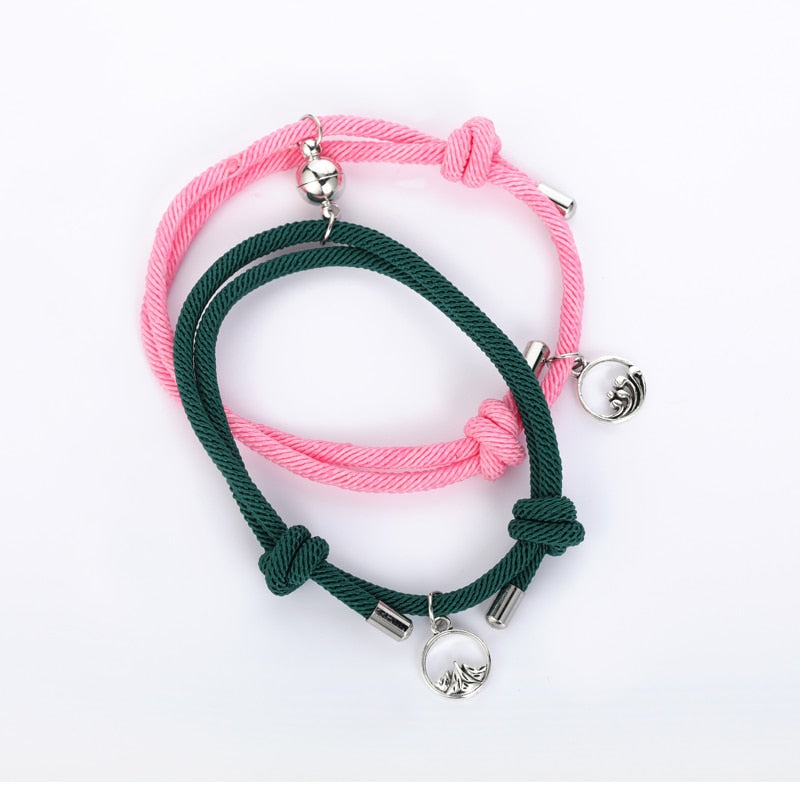 TEEK - Handmade Couple's Magnetic Bracelets JEWELRY theteekdotcom pink dark green adjustable 