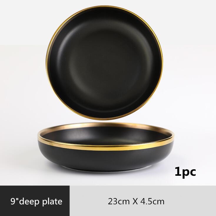 TEEK - Glit Rim Black Porcelain Plates HOME DECOR theteekdotcom 9 inch Plate 1pcs  