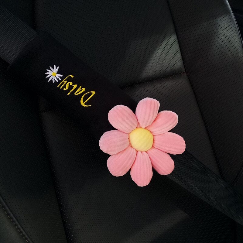 TEEK - Cornered Daisy Flower Car Cushions AUTO ACCESSORIES theteekdotcom Black seat belt  