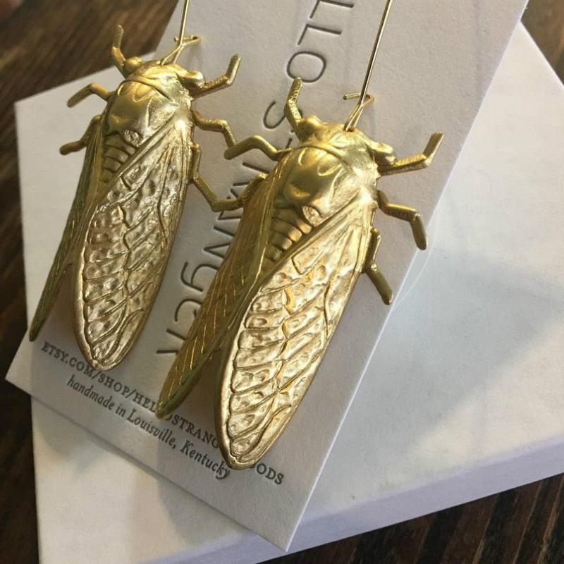 TEEK - Golden Cicada Dangle Earrings JEWELRY theteekdotcom   