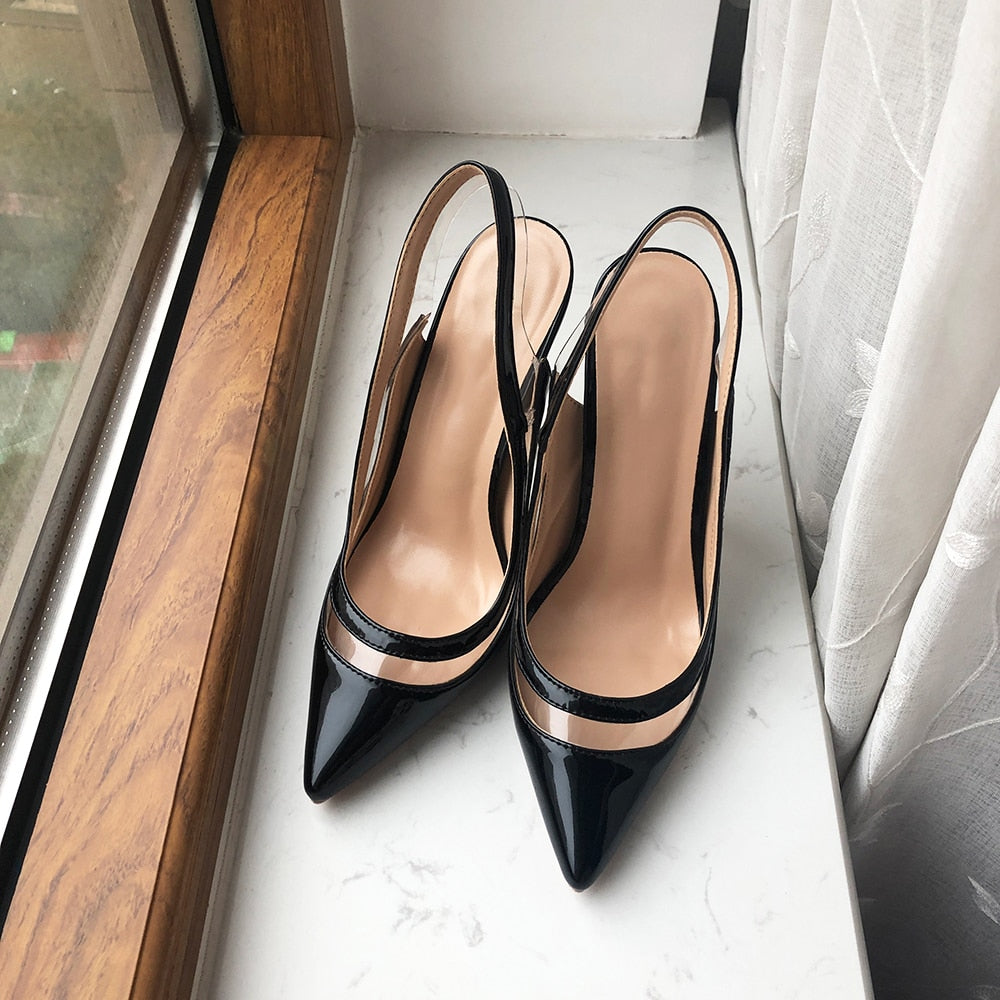 TEEK - Transparent Foot Line Black Slingback Heels SHOES theteekdotcom Black | 8cm/3.15in 5 