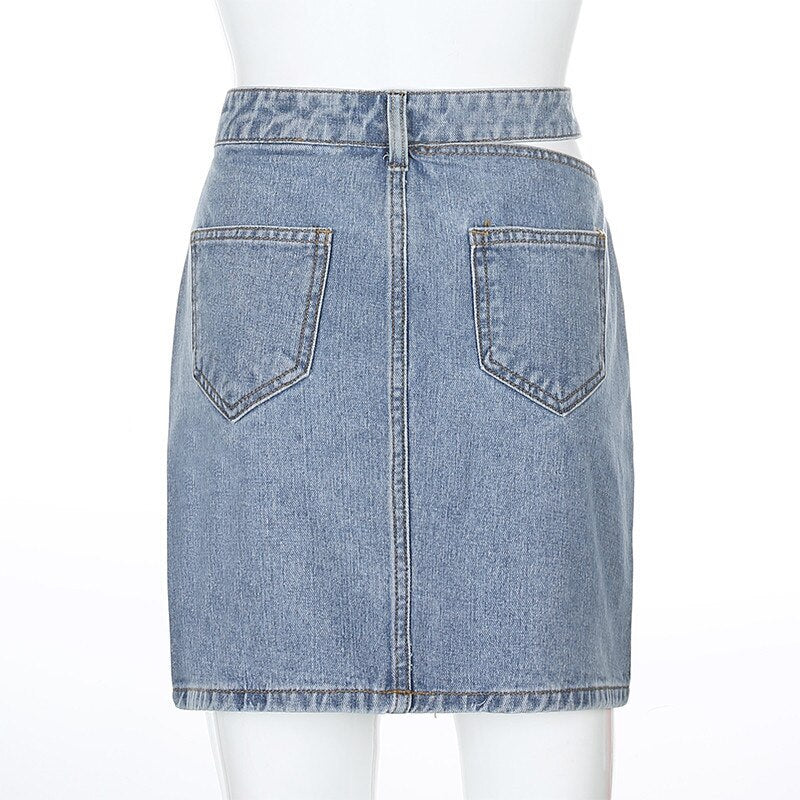 TEEK - Kawaii Hollow High Waist Denim Mini Skirt SKIRT theteekdotcom   