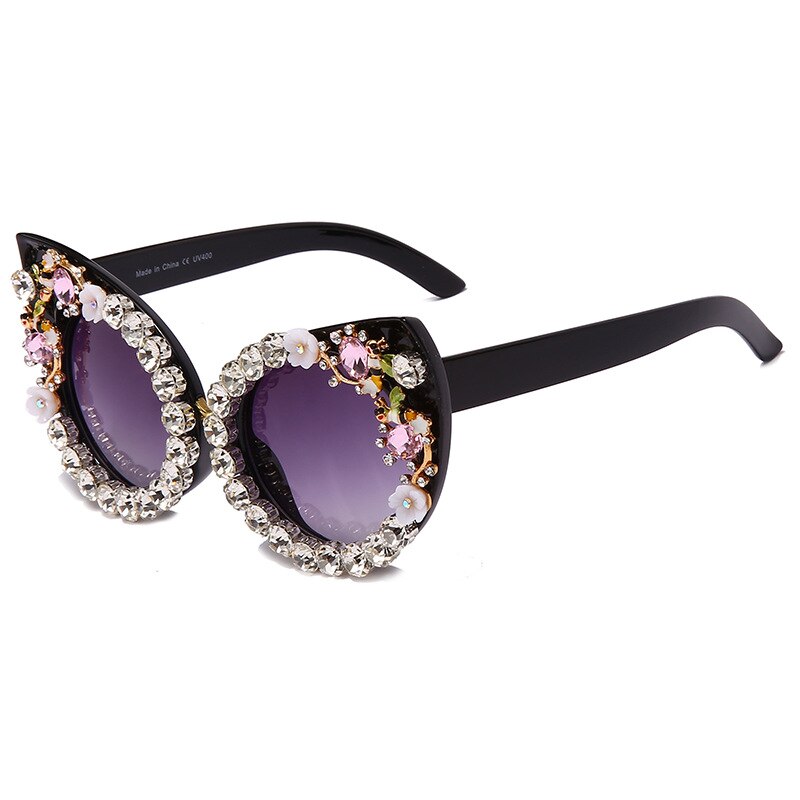 TEEK - Cat Eye Flower Bling Sunglasses EYEGLASSES theteekdotcom black  