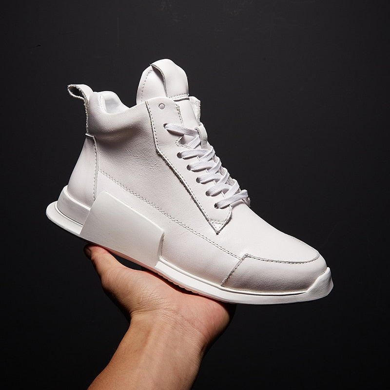 TEEK - Mens High-Top Ankle Plush Genuine Leather Sneaker SHOES theteekdotcom white leather US 7 / 6 Asian 