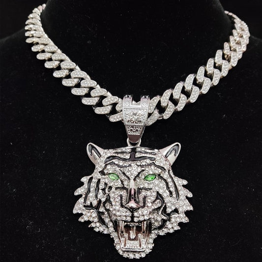 TEEK - Tiger Pendant Cuban Necklace JEWELRY theteekdotcom Silver c 16inch 