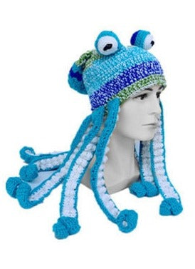 TEEK - Octopus Tentacles Hand Weave Knit Hat HAT theteekdotcom blue white One Size 