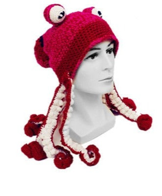 TEEK - Octopus Tentacles Hand Weave Knit Hat HAT theteekdotcom red white One Size 