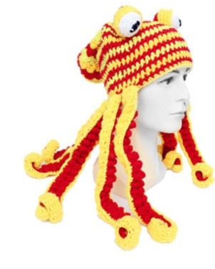 TEEK - Octopus Tentacles Hand Weave Knit Hat HAT theteekdotcom yellow red One Size 
