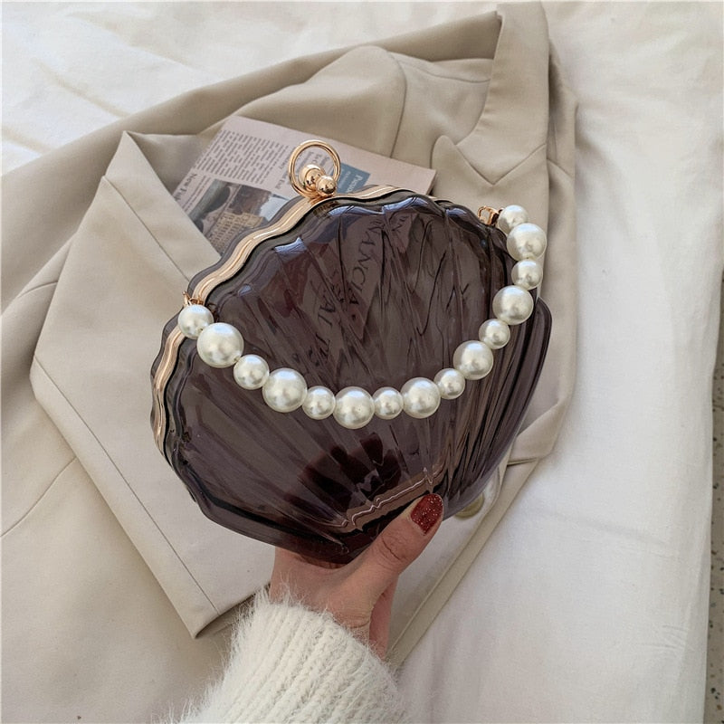 TEEK - Transparent Shell Pearl Handbag BAG theteekdotcom Black  