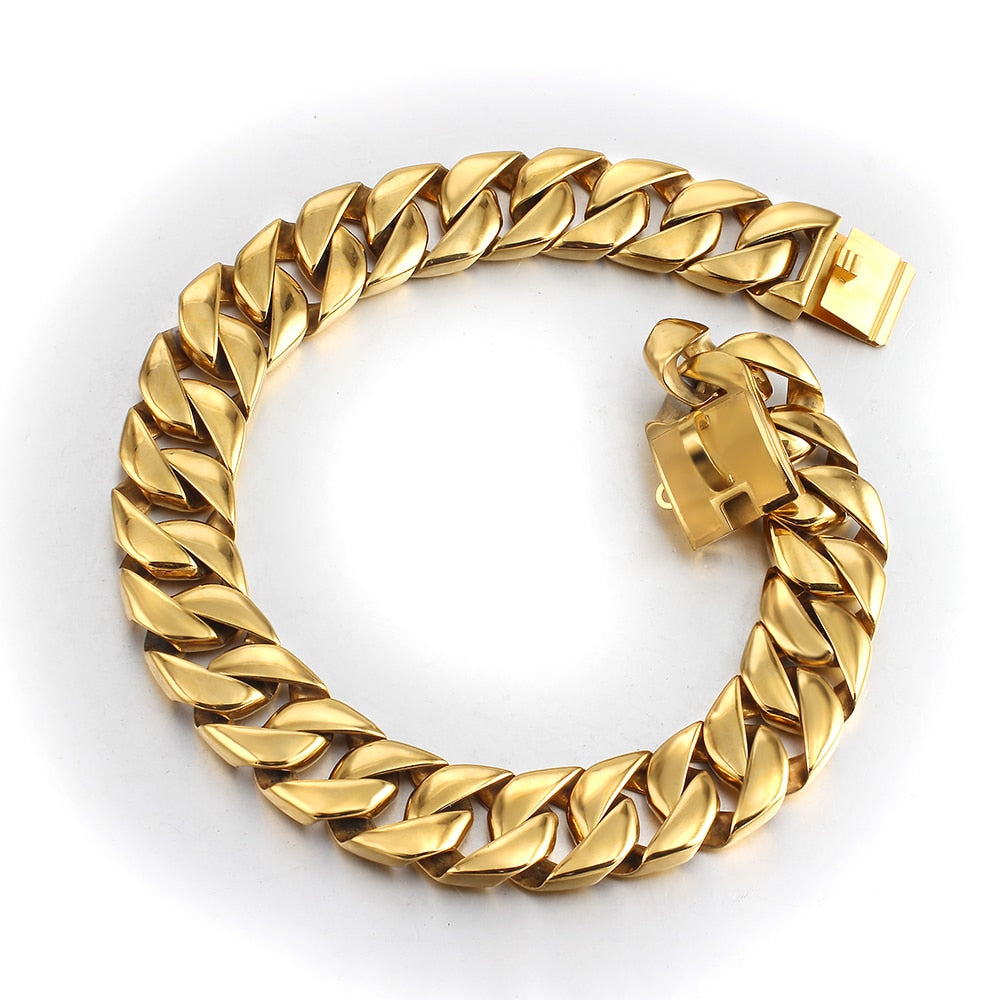 TEEK - Wide Golden Chain Dog Collar PET SUPPLIES theteekdotcom Golden 1.66in Wide 15.75in 