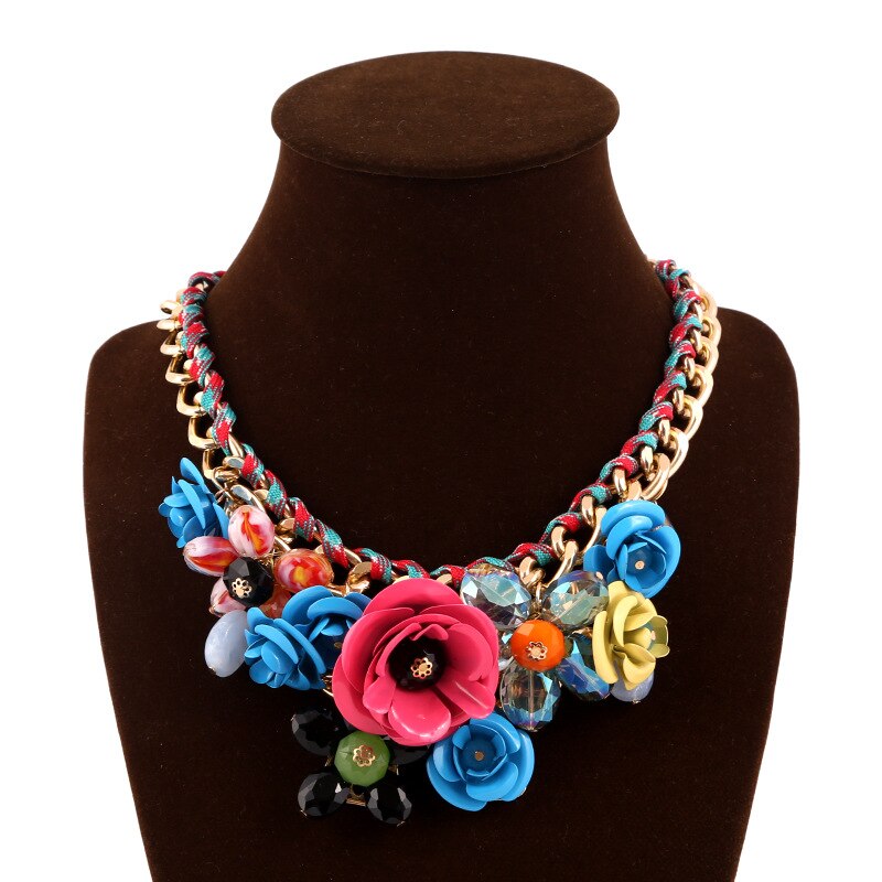 TEEK - Mixed Color Rose Flower Chain Necklace JEWELRY theteekdotcom blue  red  