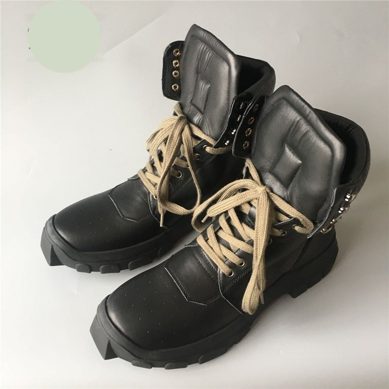 TEEK - Black Genuine Leather Tongue Motorcycle Boots SHOES theteekdotcom 6.5  