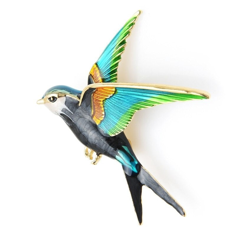 TEEK - Enamel Flying Swallow Brooch JEWELRY theteekdotcom blue  