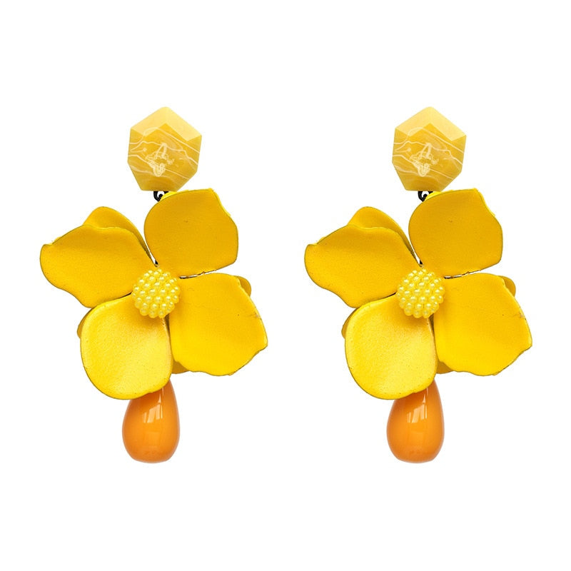 TEEK - Full Flowers Drop Earrings JEWELRY theteekdotcom Yellow  