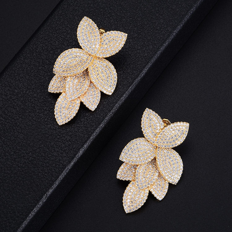 TEEK - Flower Leaf CZ Jewelry JEWELRY theteekdotcom H Gold Earring  