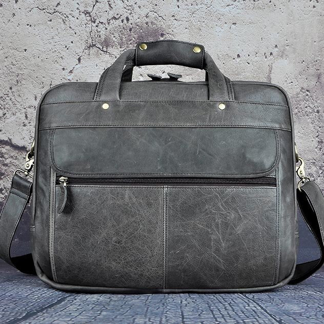 TEEK - Real Leather Antique Style Briefcase BAG theteekdotcom grey  