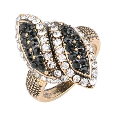 TEEK - Black And White Crystal Ring JEWELRY theteekdotcom 7 Antique Gold Plated 